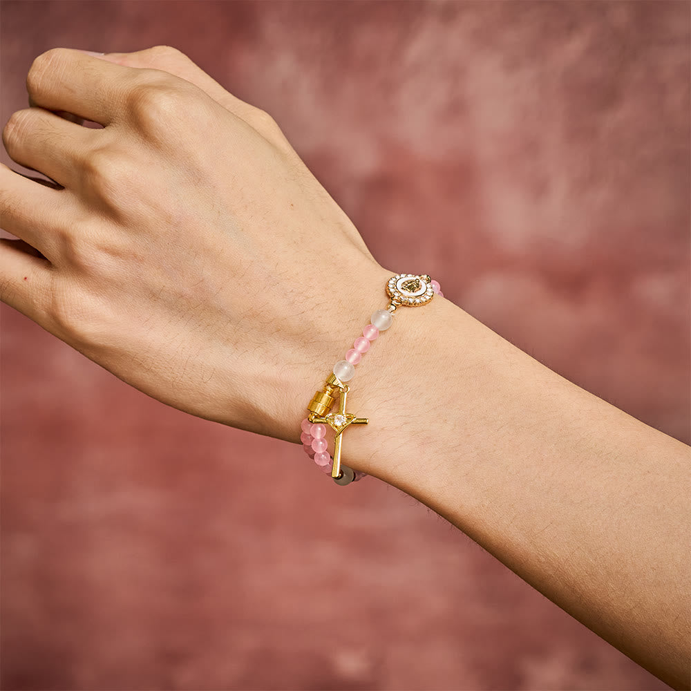 SolaceBeads Tender Heart Rosary Bracelet: Pink &amp; Ice Chalcedony with Miraculous Medal &amp; Cross