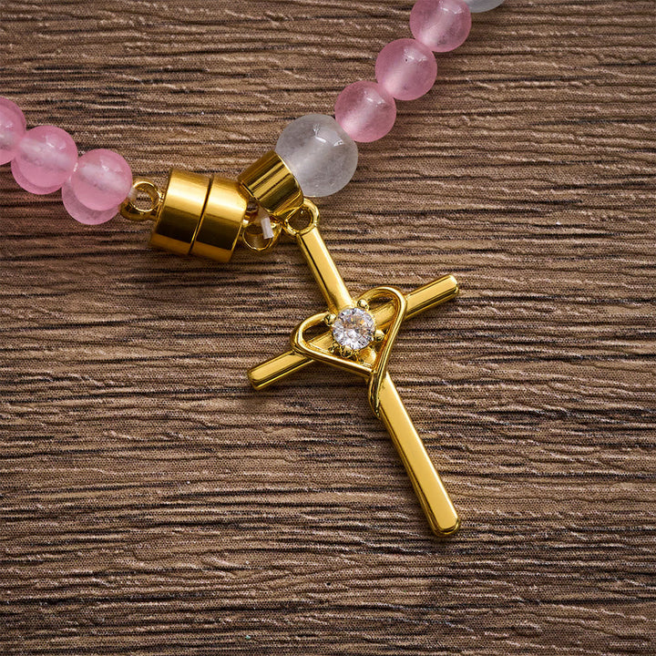 SolaceBeads Tender Heart Rosary Bracelet: Pink &amp; Ice Chalcedony with Miraculous Medal &amp; Cross