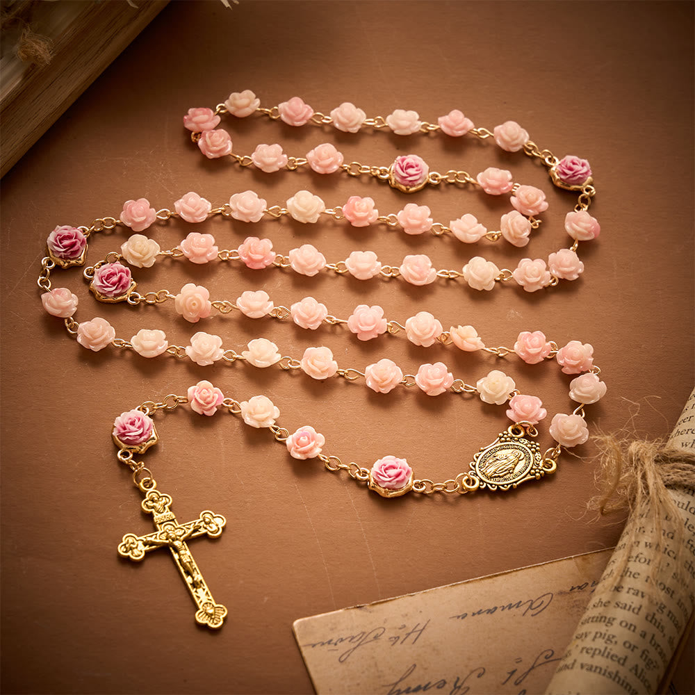 Solacebeads Carved Rose Artistic Rosary: Gentle Devotion With Miraculous Medal &amp; Crucifix