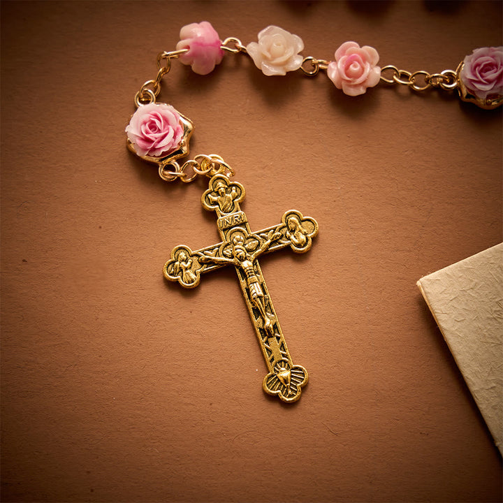 Solacebeads Carved Rose Artistic Rosary: Gentle Devotion With Miraculous Medal &amp; Crucifix