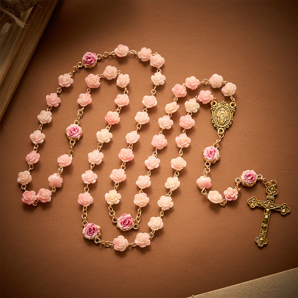Solacebeads Carved Rose Artistic Rosary: Gentle Devotion With Miraculous Medal &amp; Crucifix