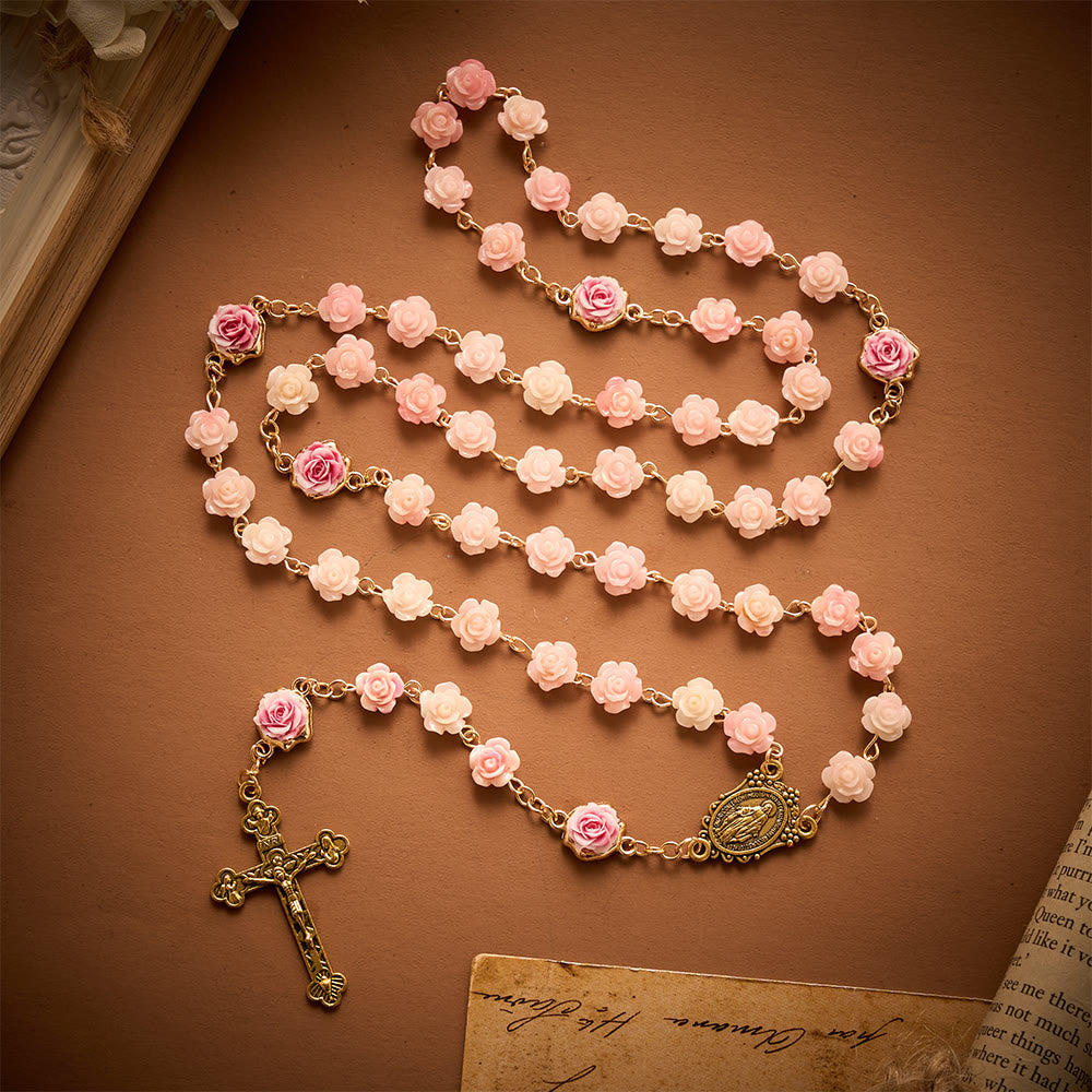 Solacebeads Carved Rose Artistic Rosary: Gentle Devotion With Miraculous Medal &amp; Crucifix