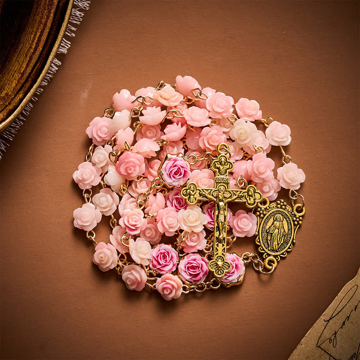 Solacebeads Carved Rose Artistic Rosary: Gentle Devotion With Miraculous Medal &amp; Crucifix