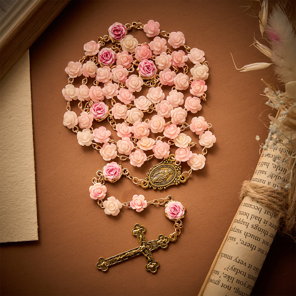 Solacebeads Carved Rose Artistic Rosary: Gentle Devotion With Miraculous Medal &amp; Crucifix