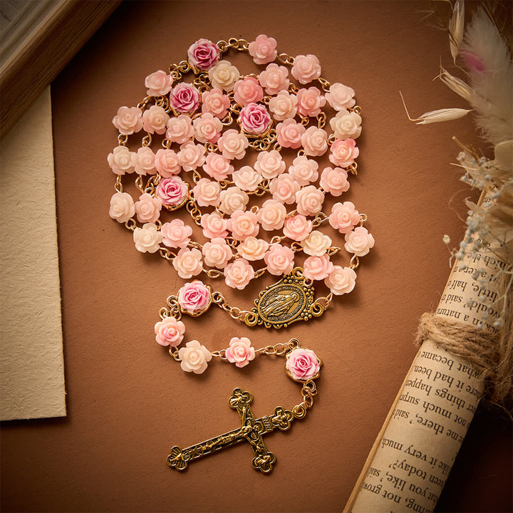 Solacebeads Carved Rose Artistic Rosary: Gentle Devotion With Miraculous Medal &amp; Crucifix