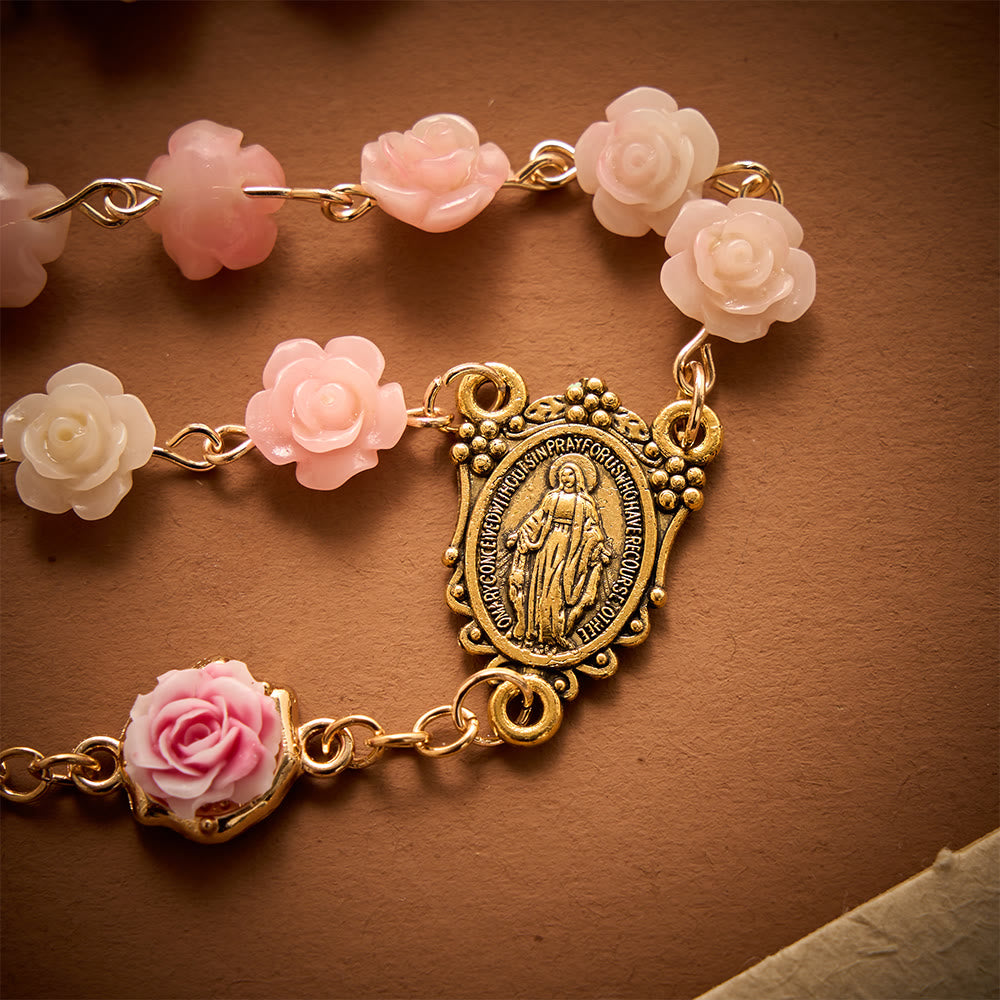Solacebeads Carved Rose Artistic Rosary: Gentle Devotion With Miraculous Medal &amp; Crucifix