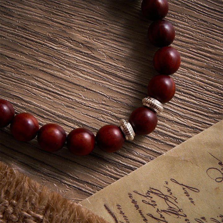 Solacebeads Rosewood Faith Rosary Bracelet: Rooted In Serenity - With Silver Jerusalem Cross Charm