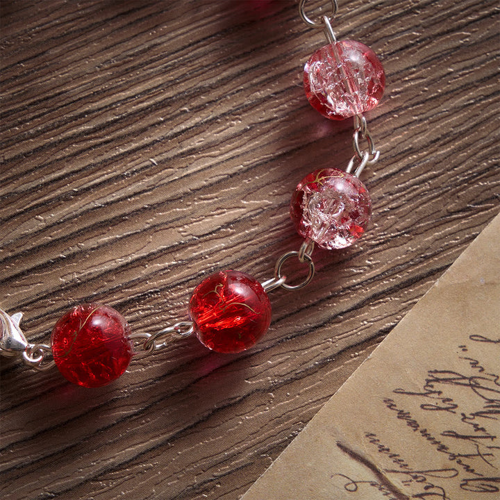 SolaceBeads Red Glass Bead Bracelet With Vintage Benedict Metal Charm: Vibrant Courage