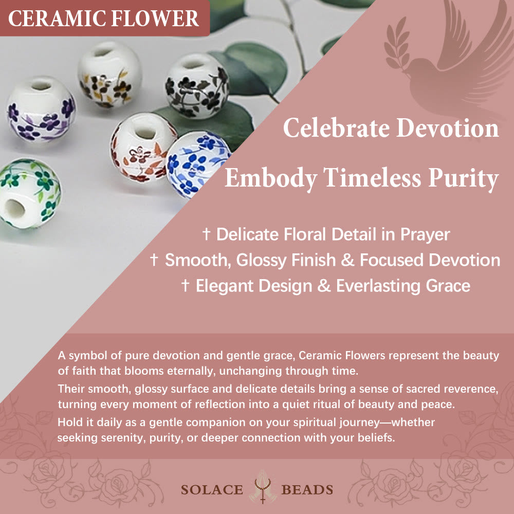 SolaceBeads Violet Blossom Ceramic Rosary: A Tapestry of Divine Grace