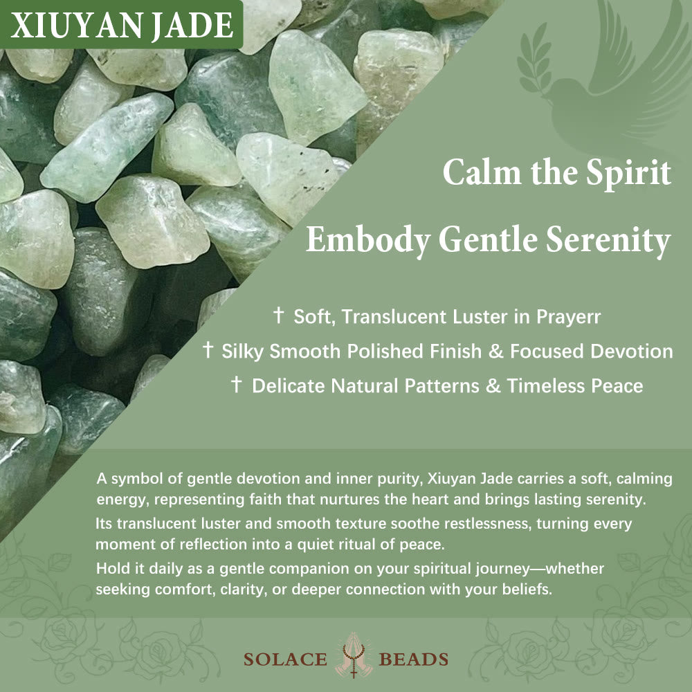 SolaceBeads Green Xiuyan Jade Rosary Bracelet Wrap with Miraculous Medal: Wearable Calm