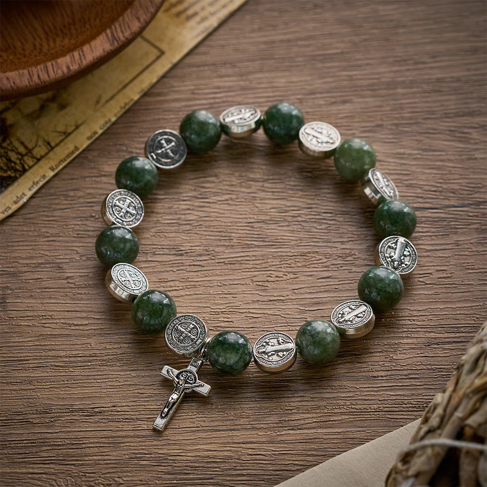 SolaceBeads Seraphinite & Benedict Medal Rosary Bracelet: Infused with Benedict's protective grace