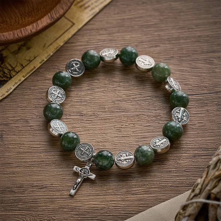 SolaceBeads Seraphinite &amp; Benedict Medal Rosary Bracelet: Infused with Benedict&