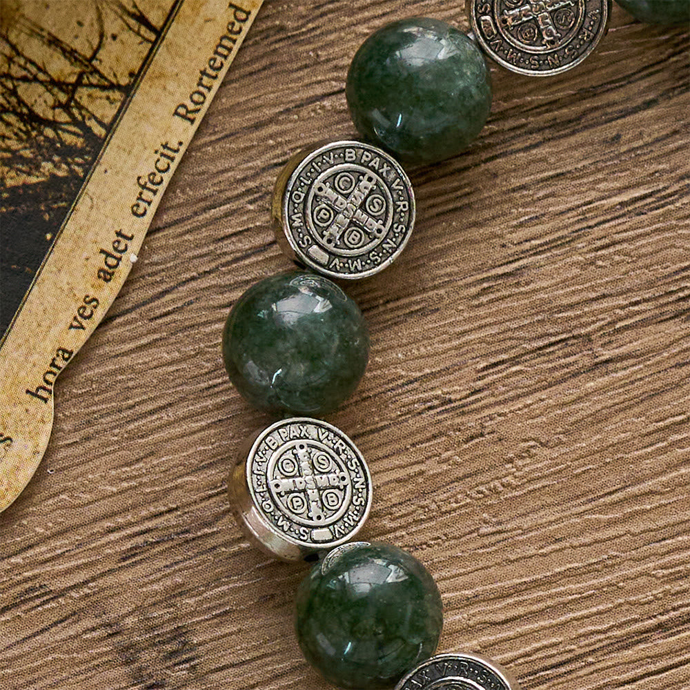 SolaceBeads Seraphinite & Benedict Medal Rosary Bracelet: Infused with Benedict's protective grace