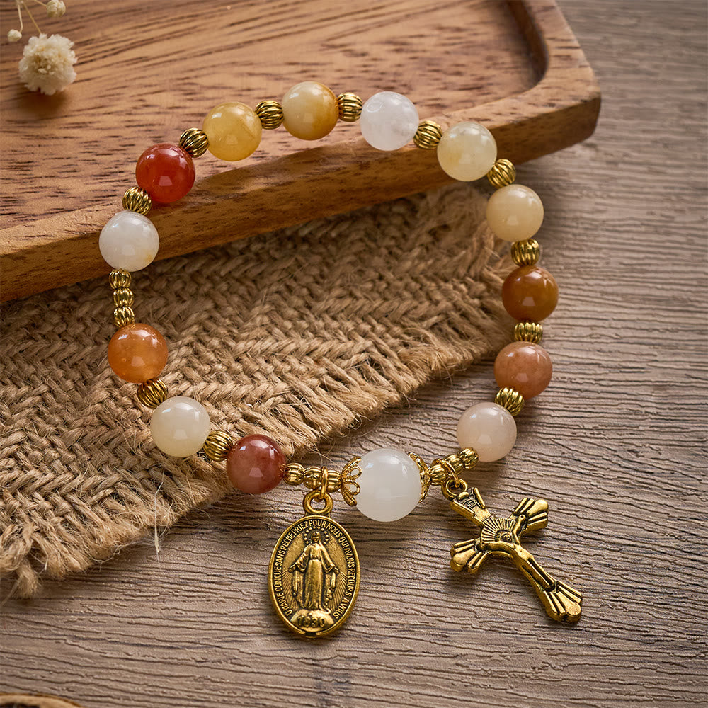 SolaceBeads Natural Gold Silk Jade & White Jade Adjustable Rosary Bracelet: Warm Blessing of Maria
