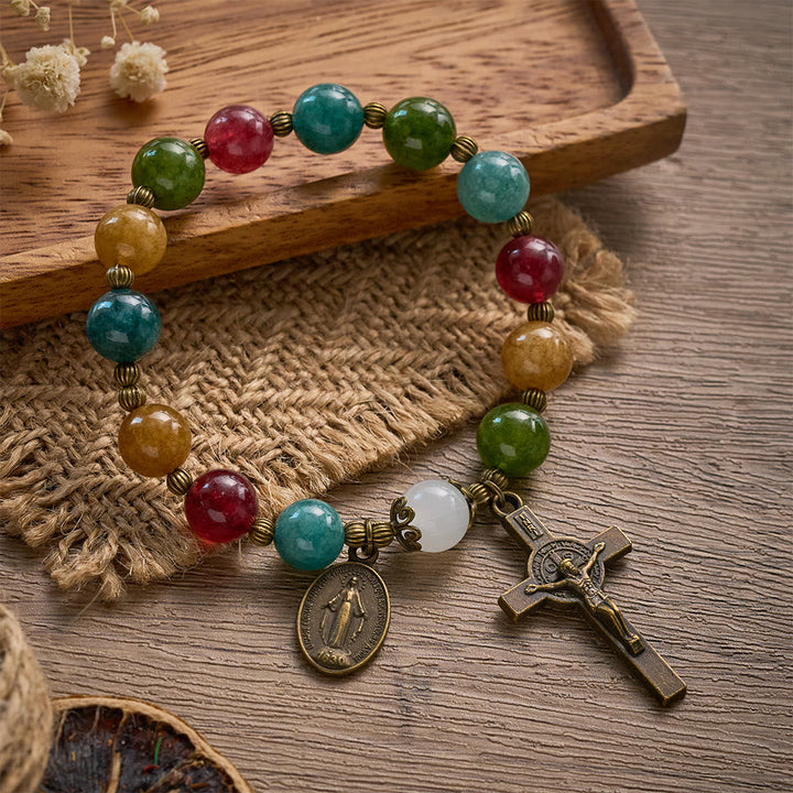 SolaceBeads Tourmaline Rosary Bracelet: Miraculous Medal &amp; Crucifix, Timeless Grace