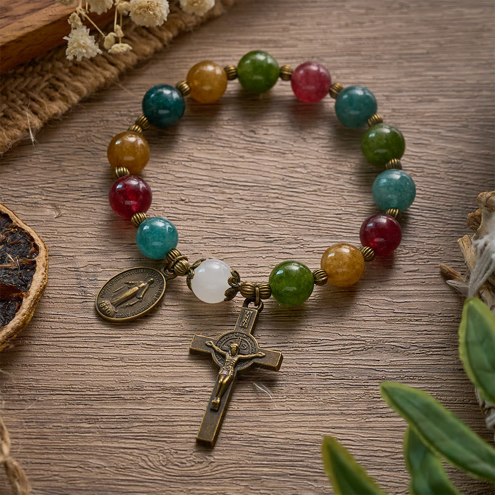 SolaceBeads Tourmaline Rosary Bracelet: Miraculous Medal & Crucifix, Timeless Grace