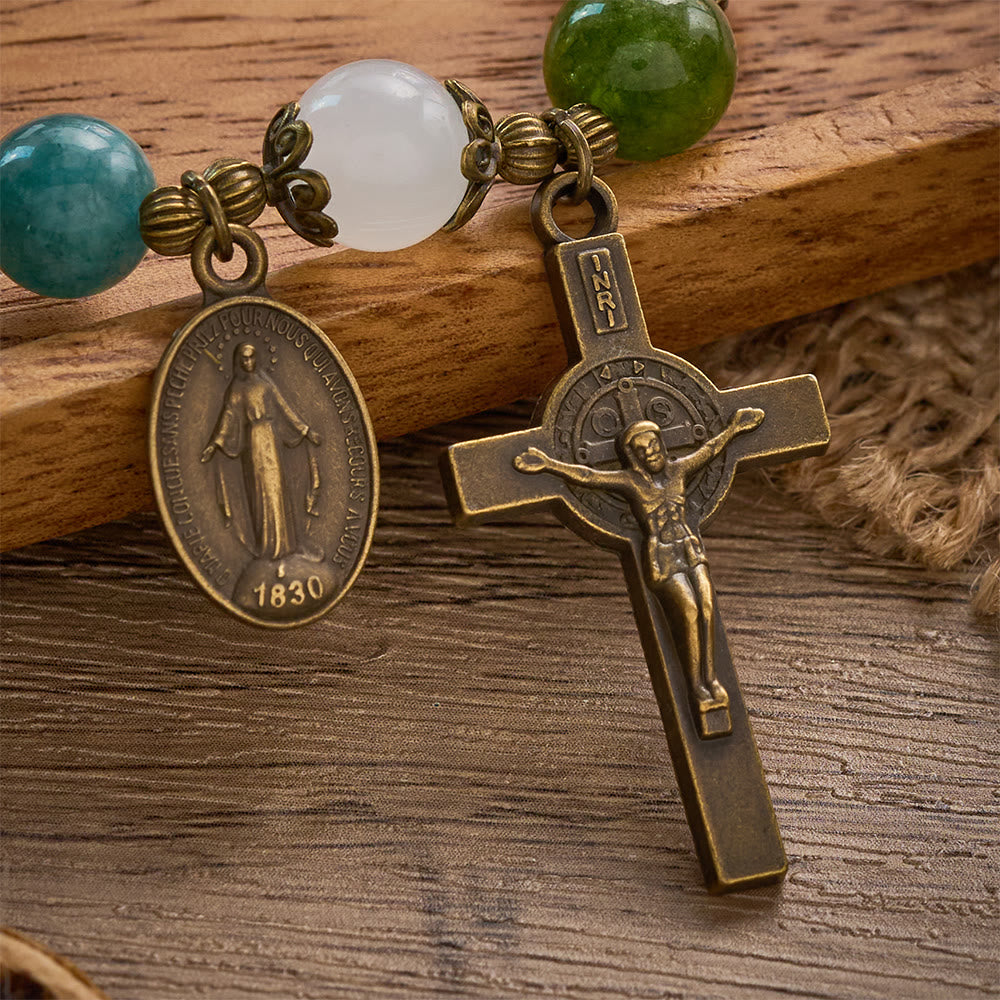 SolaceBeads Tourmaline Rosary Bracelet: Miraculous Medal &amp; Crucifix, Timeless Grace