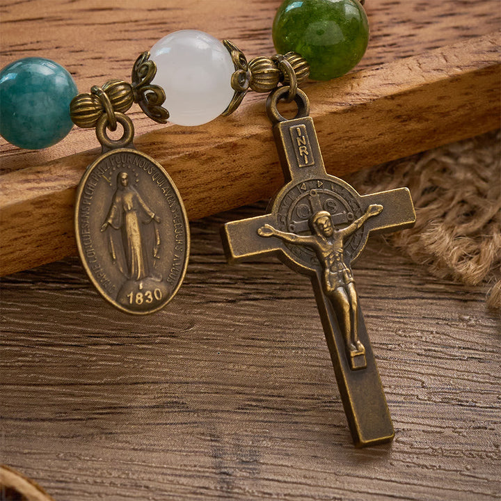 SolaceBeads Tourmaline Rosary Bracelet: Miraculous Medal &amp; Crucifix, Timeless Grace