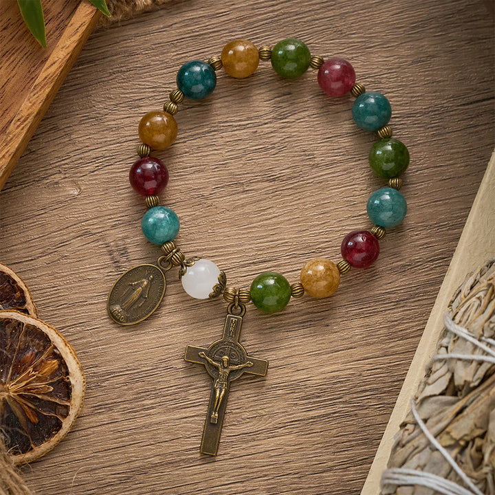 SolaceBeads Tourmaline Rosary Bracelet: Miraculous Medal &amp; Crucifix, Timeless Grace