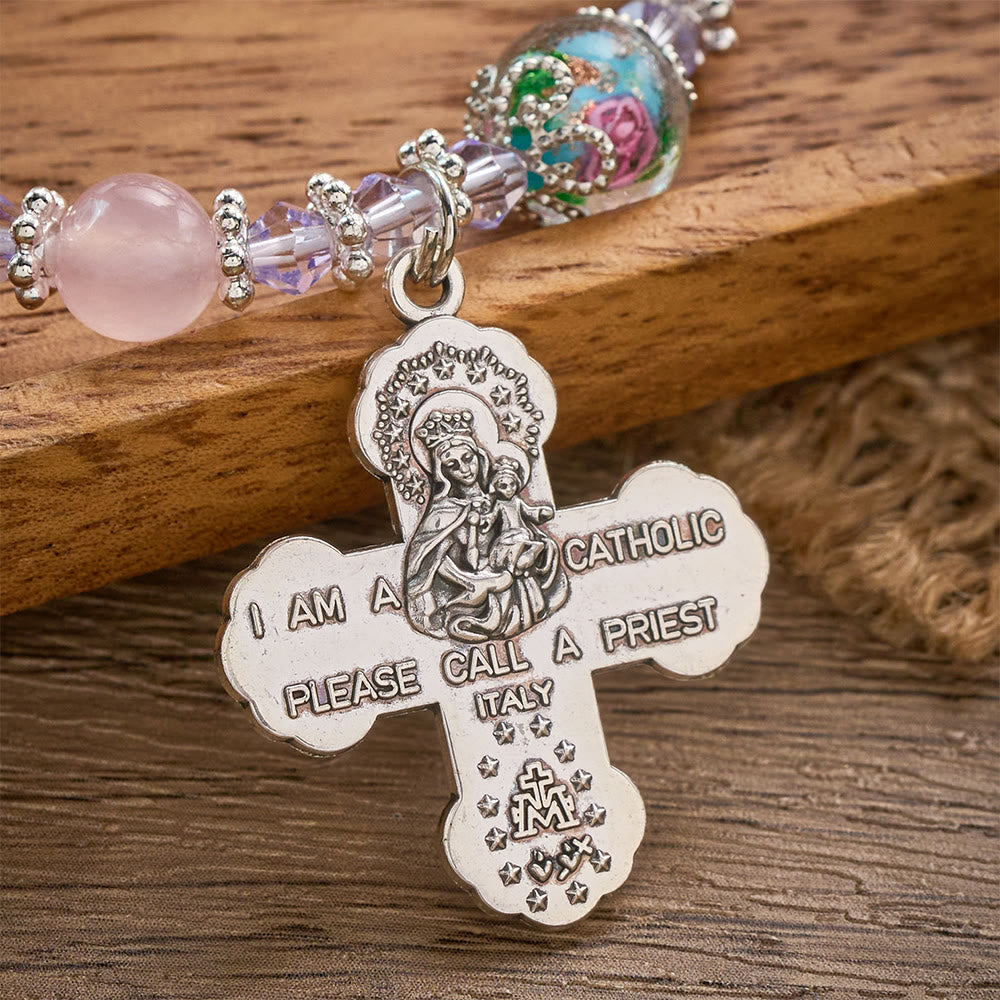 SolaceBeads Morganite Glass Rosary Bracelet: Faith To Wear Every Single Day
