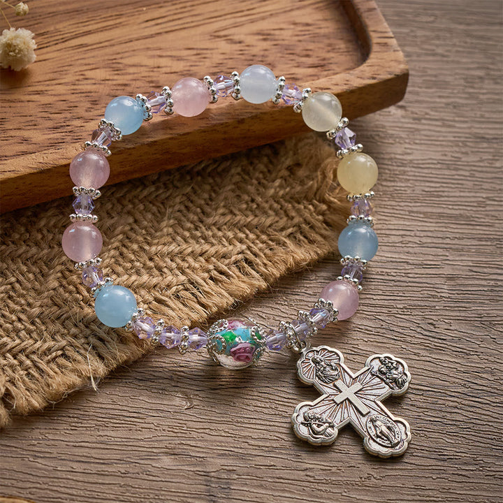 SolaceBeads Morganite Glass Rosary Bracelet: Faith To Wear Every Single Day