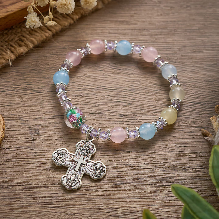 SolaceBeads Morganite Glass Rosary Bracelet: Faith To Wear Every Single Day
