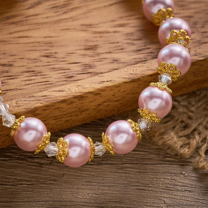 SolaceBeads Lustrous Pink Lampwork Rosary Bracelet With Ornate Crucifix: Grace of Rosy Devotion
