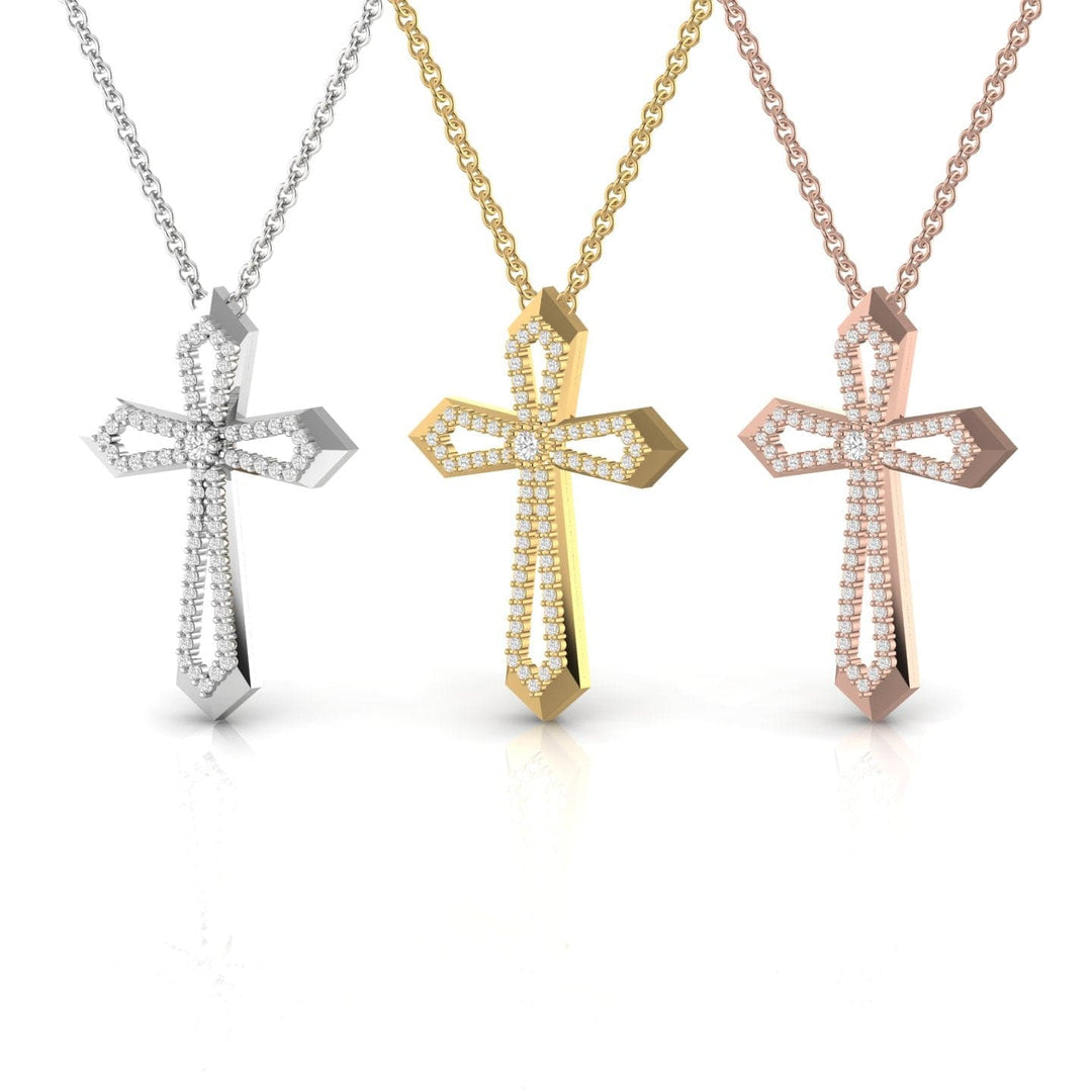 Angular Hollow Diamond Cross Necklace