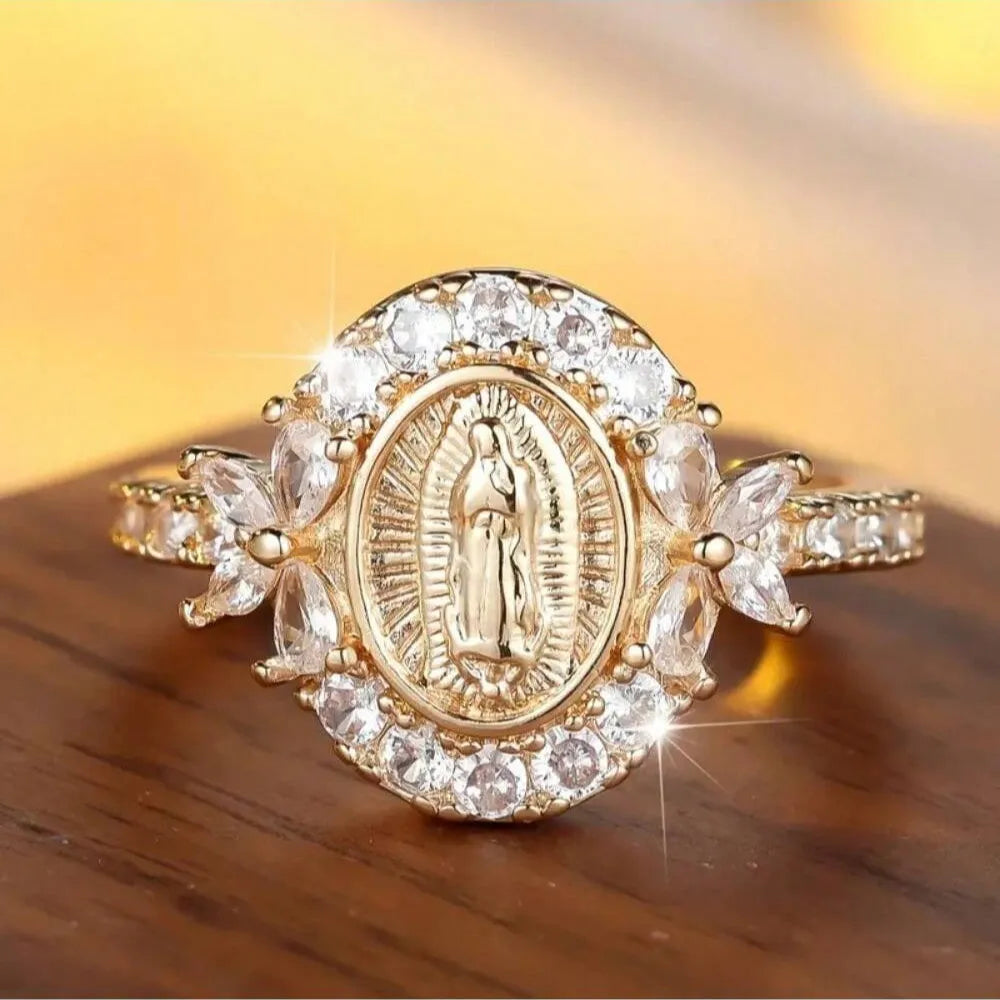 Bohemian Geometric Gold Ring for Women in Alloy with Electroplated Finish and Zircon Inlay - Nihaojewelry UK