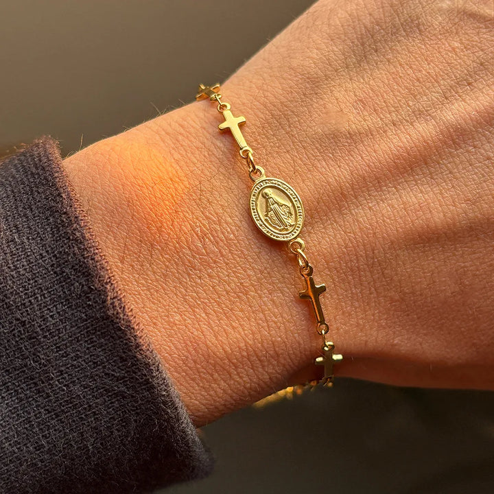 Cross Bracelet Unisex in 18K Real Gold Plated 304 Stainless Steel Featuring Electroplated Finish Religious Style - Nihaojewelry