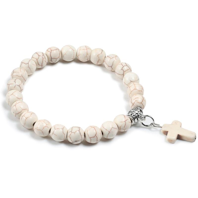 Cross Bead Bracelet Charm White