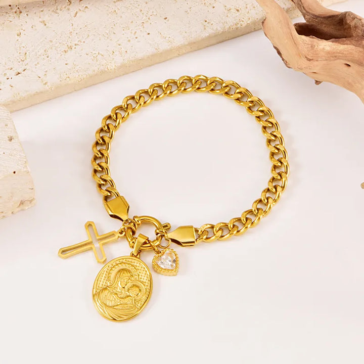 Cross Jewelry Set for Women, 304 Stainless Steel, 18K Gold Plated PVD Coated, Acrylic Inlay, Cable Chain - Nihaojewelry