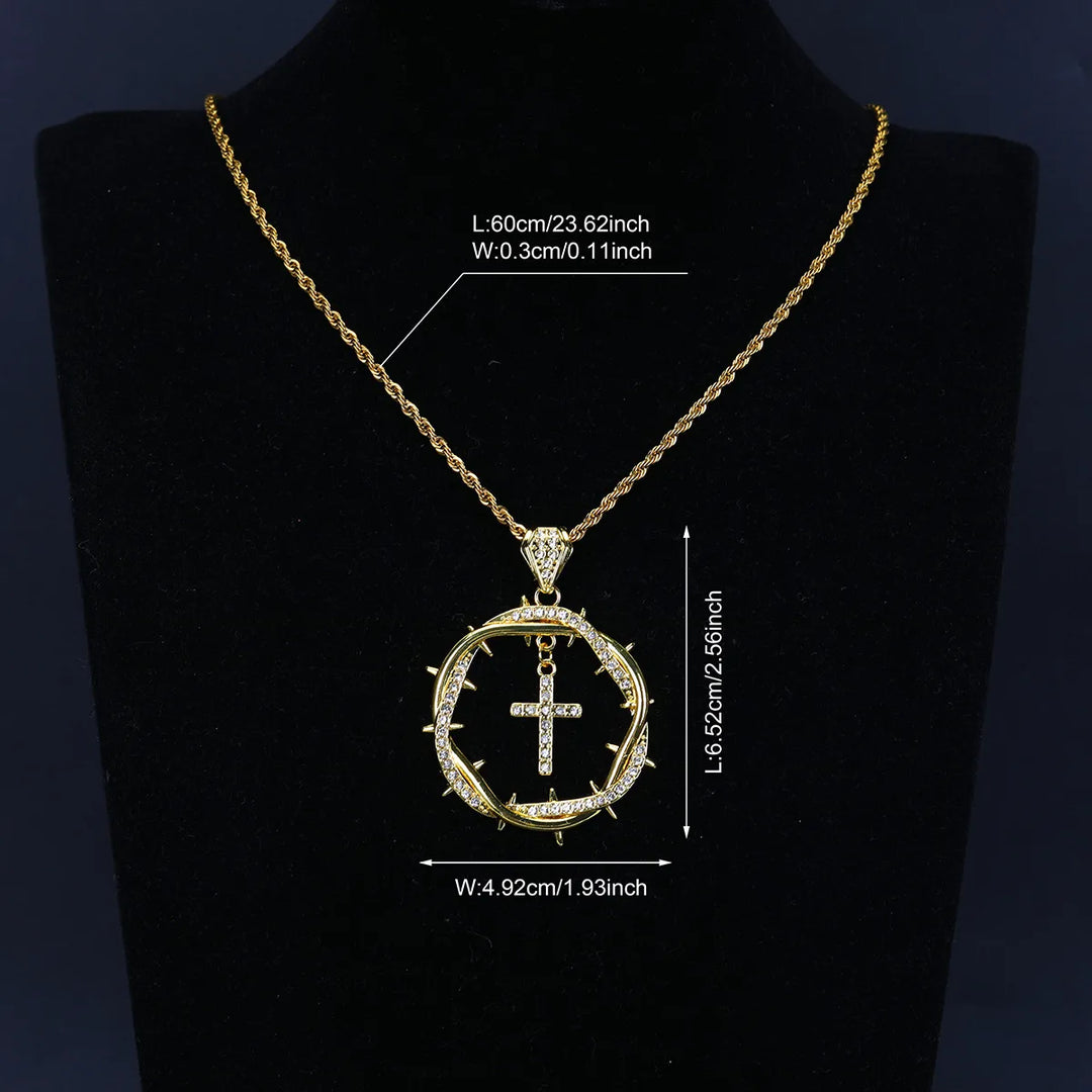 Classic Cross Pendant Necklace with Zircon Inlay Electroplated Alloy Chain for Women - Nihaojewelry