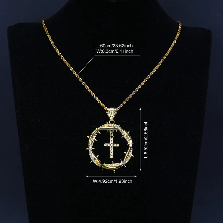 Classic Cross Pendant Necklace with Zircon Inlay Electroplated Alloy Chain for Women - Nihaojewelry