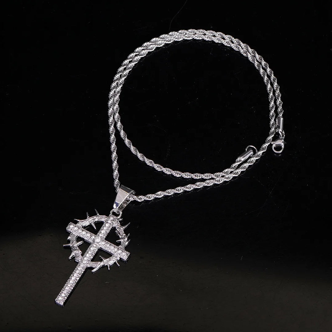 Classic Cross Pendant Necklace with Zircon Inlay Electroplated Alloy Chain for Women - Nihaojewelry