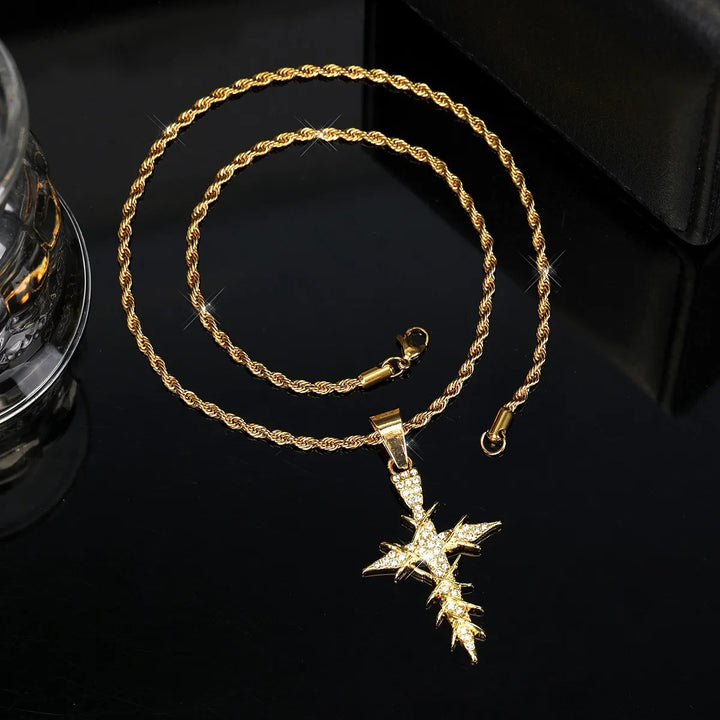 Classic Cross Pendant Necklace with Zircon Inlay Electroplated Alloy Chain for Women - Nihaojewelry