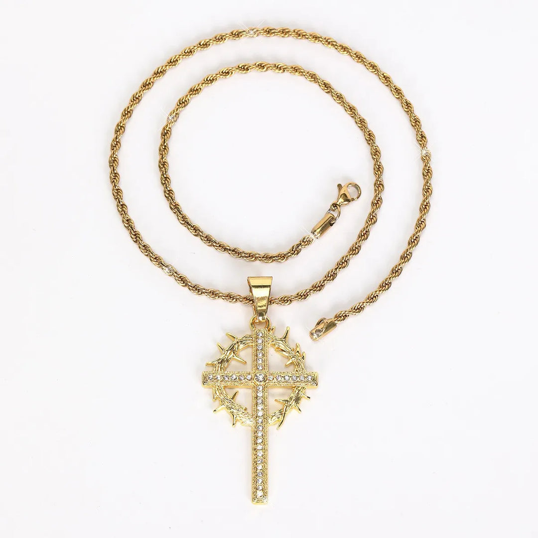 Classic Cross Pendant Necklace with Zircon Inlay Electroplated Alloy Chain for Women - Nihaojewelry