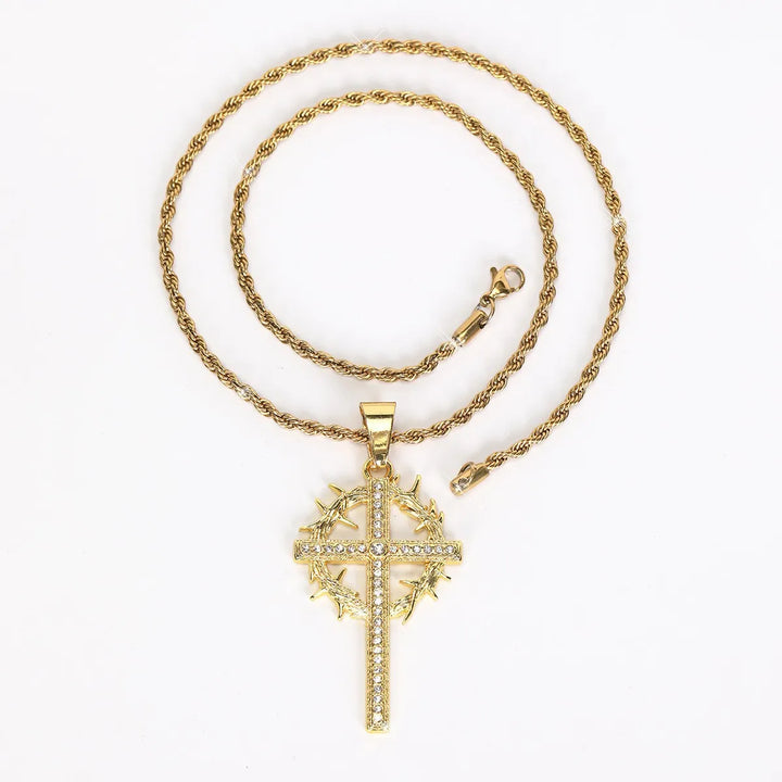 Classic Cross Pendant Necklace with Zircon Inlay Electroplated Alloy Chain for Women - Nihaojewelry