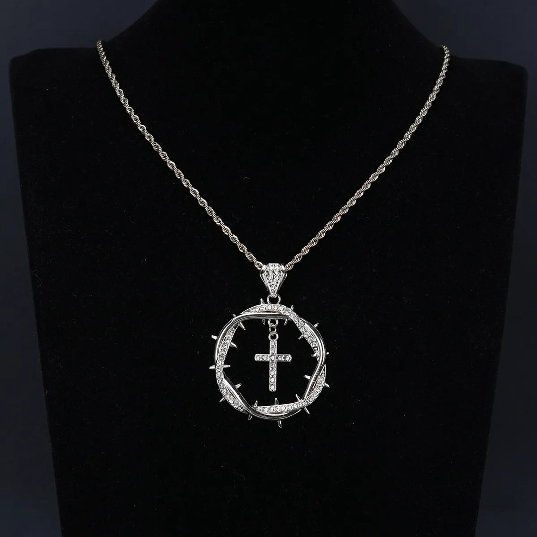Classic Cross Pendant Necklace with Zircon Inlay Electroplated Alloy Chain for Women - Nihaojewelry