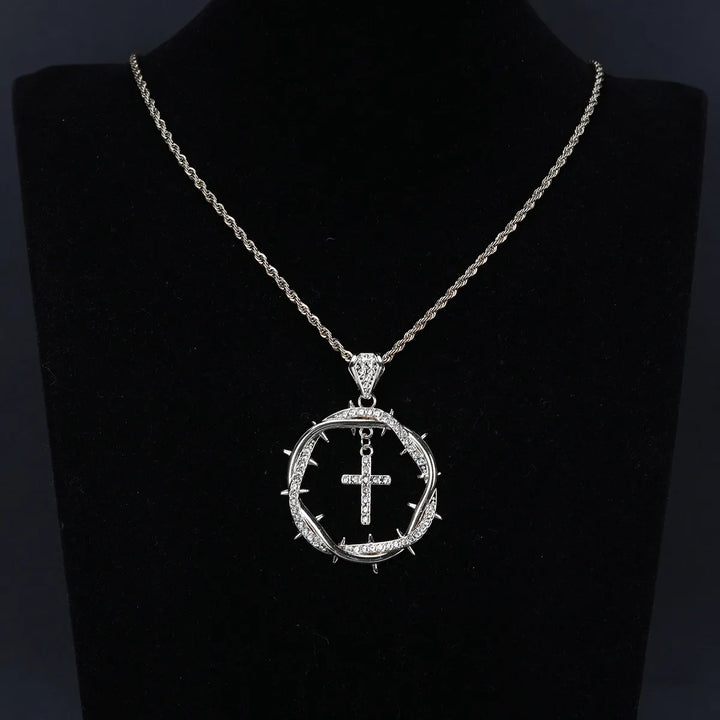 Classic Cross Pendant Necklace with Zircon Inlay Electroplated Alloy Chain for Women - Nihaojewelry