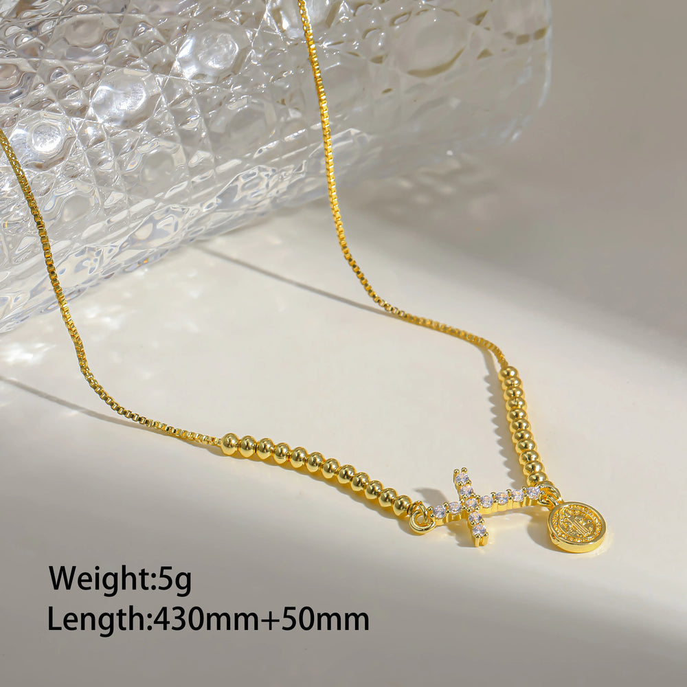 18K Gold Plated Copper Plated Cross Saint Benedict Virgin Mary Elegant Religion Classic Style ball chain Bracelets Drawstring Bracelets For Unisex - Nihaojewelry