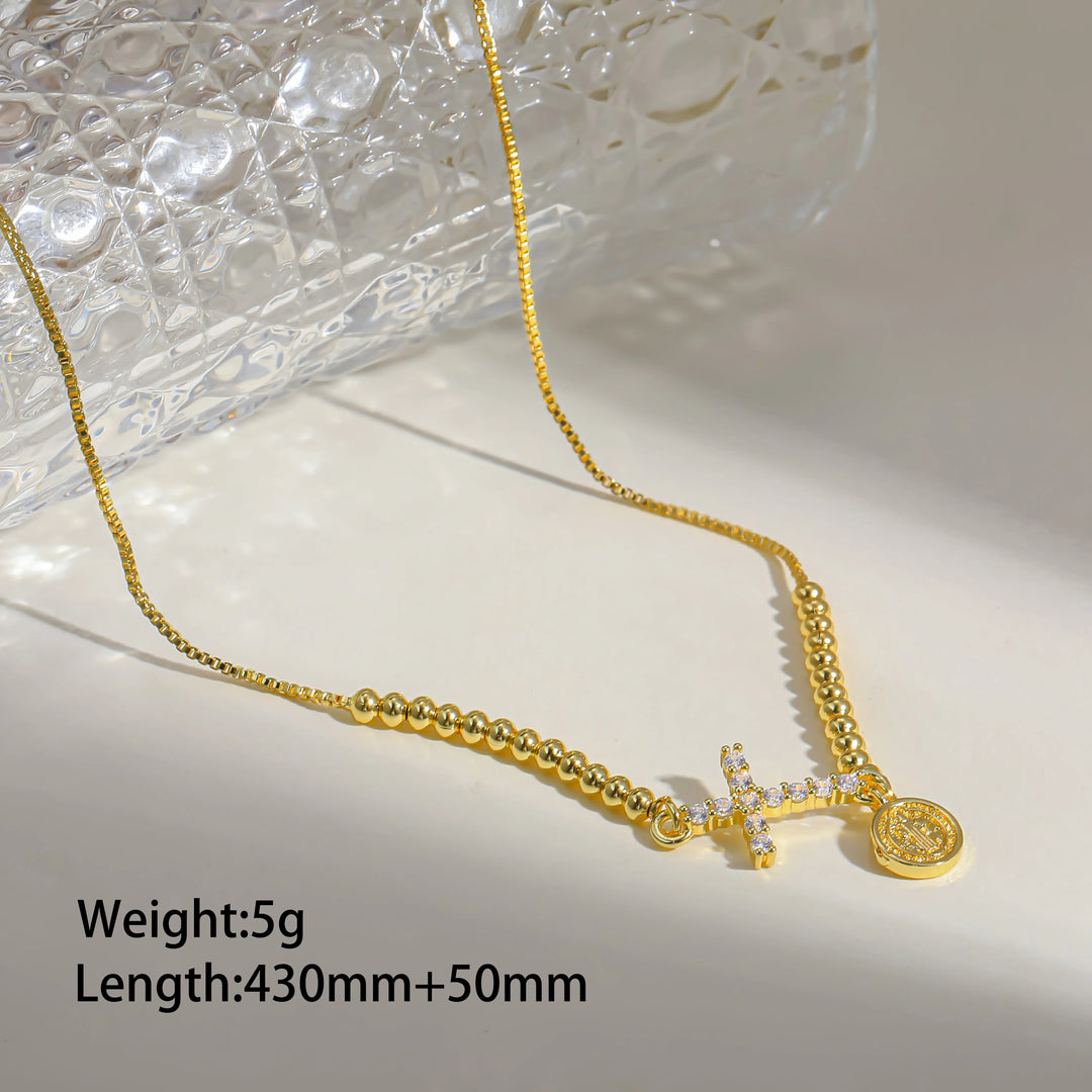 18K Gold Plated Copper Plated Cross Saint Benedict Virgin Mary Elegant Religion Classic Style ball chain Bracelets Drawstring Bracelets For Unisex - Nihaojewelry