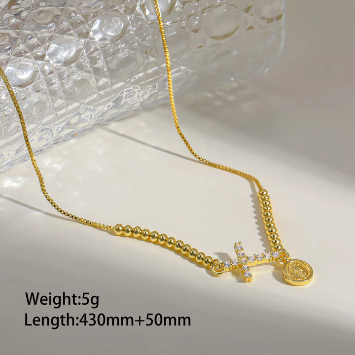18K Gold Plated Copper Plated Cross Saint Benedict Virgin Mary Elegant Religion Classic Style ball chain Bracelets Drawstring Bracelets For Unisex - Nihaojewelry