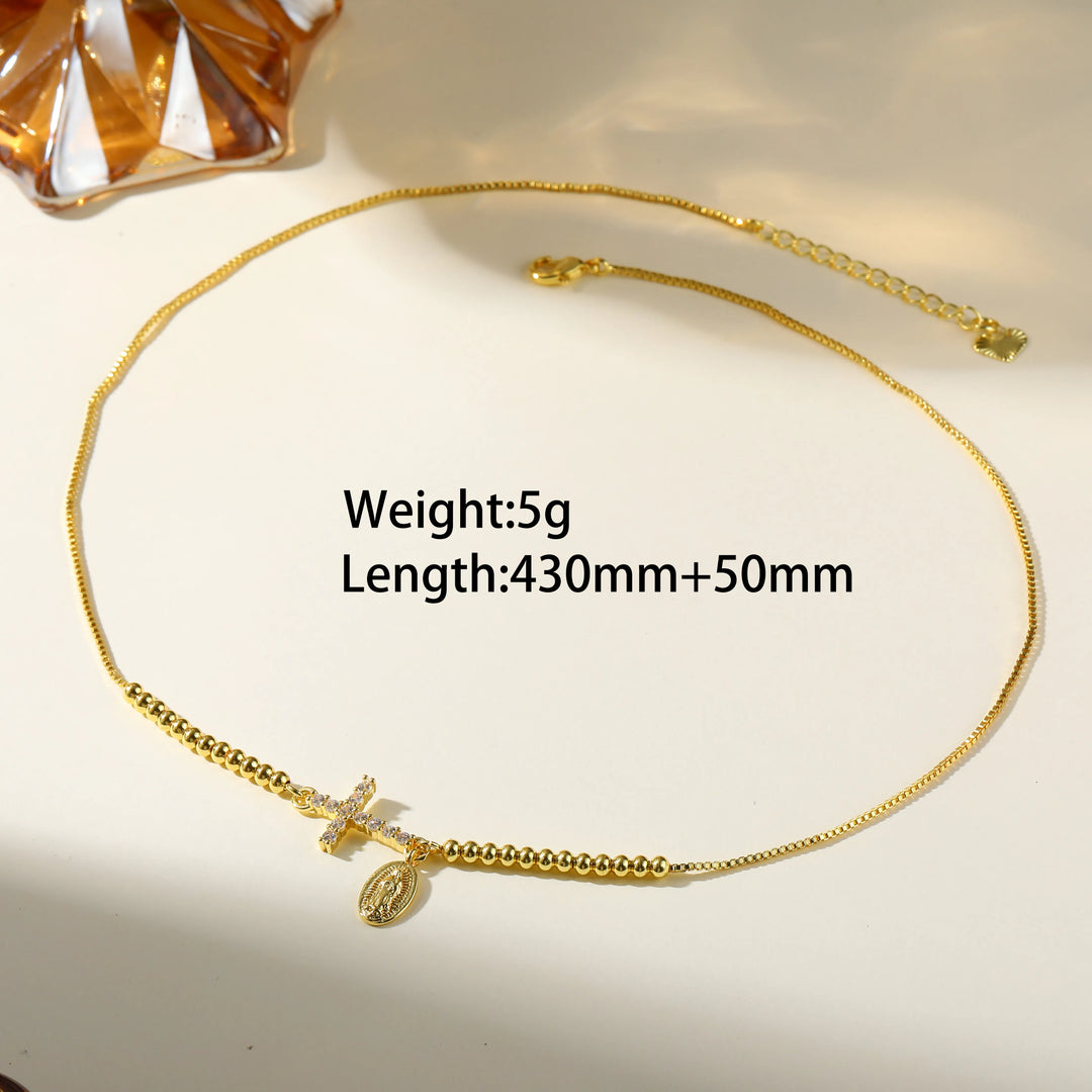 18K Gold Plated Copper Plated Cross Saint Benedict Virgin Mary Elegant Religion Classic Style ball chain Bracelets Drawstring Bracelets For Unisex - Nihaojewelry