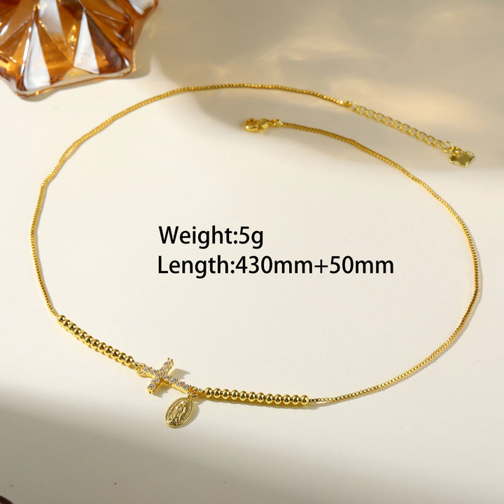 18K Gold Plated Copper Plated Cross Saint Benedict Virgin Mary Elegant Religion Classic Style ball chain Bracelets Drawstring Bracelets For Unisex - Nihaojewelry