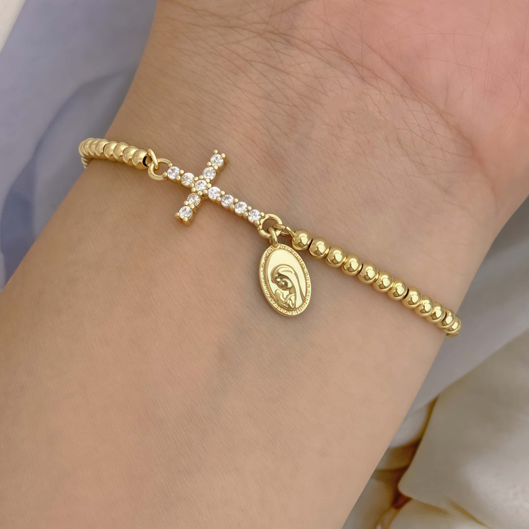 18K Gold Plated Copper Plated Cross Saint Benedict Virgin Mary Elegant Religion Classic Style ball chain Bracelets Drawstring Bracelets For Unisex - Nihaojewelry