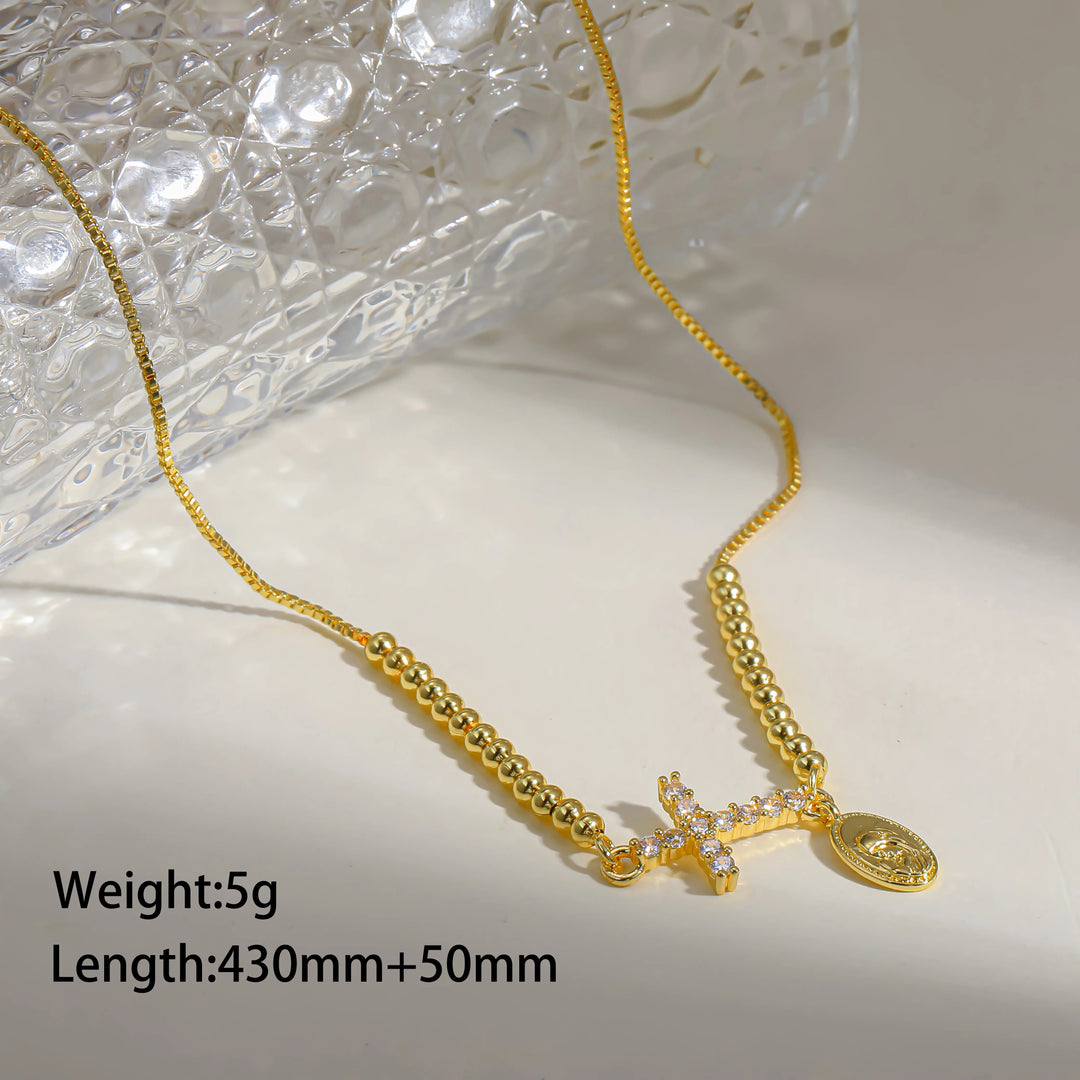 18K Gold Plated Copper Plated Cross Saint Benedict Virgin Mary Elegant Religion Classic Style ball chain Bracelets Drawstring Bracelets For Unisex - Nihaojewelry