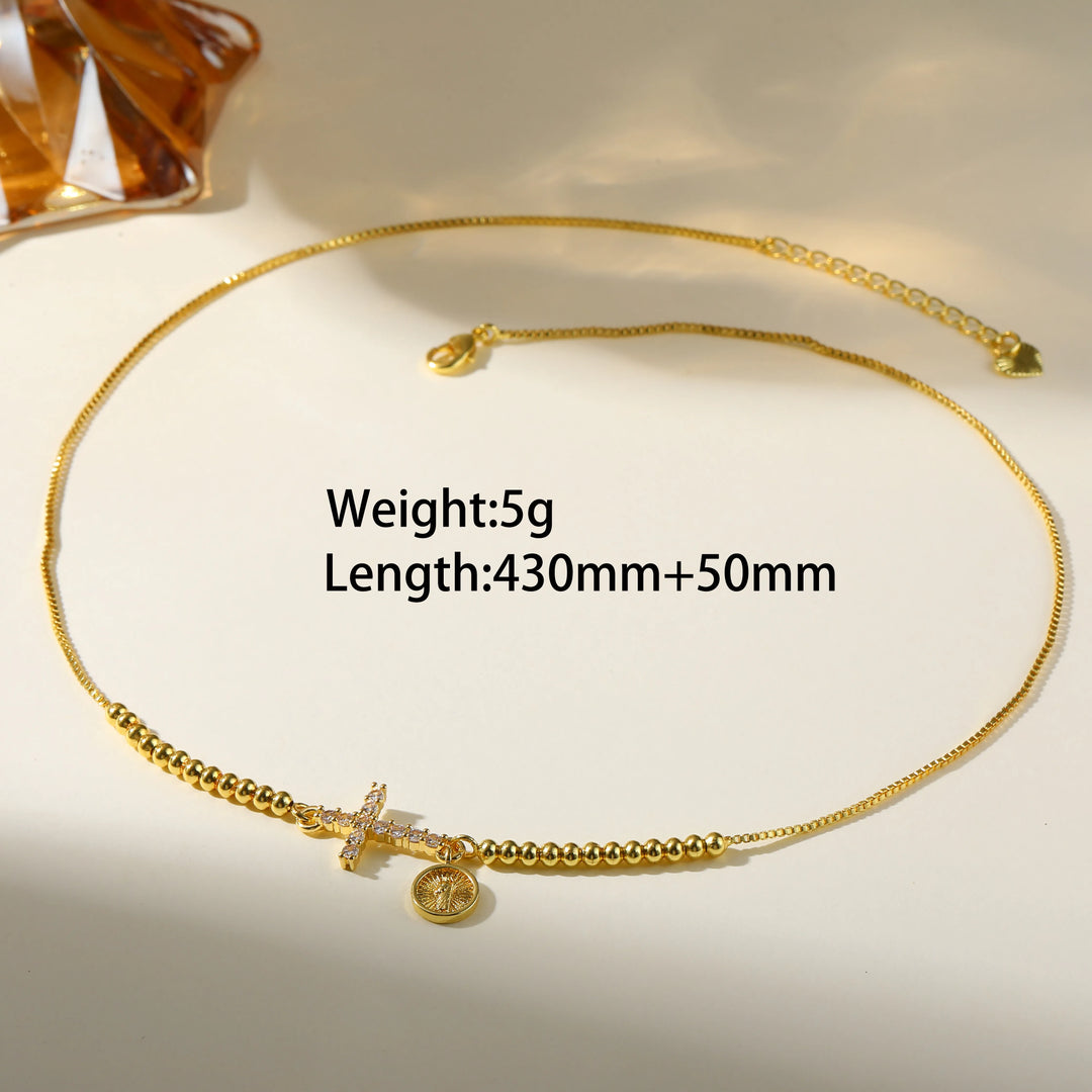 18K Gold Plated Copper Plated Cross Saint Benedict Virgin Mary Elegant Religion Classic Style ball chain Bracelets Drawstring Bracelets For Unisex - Nihaojewelry