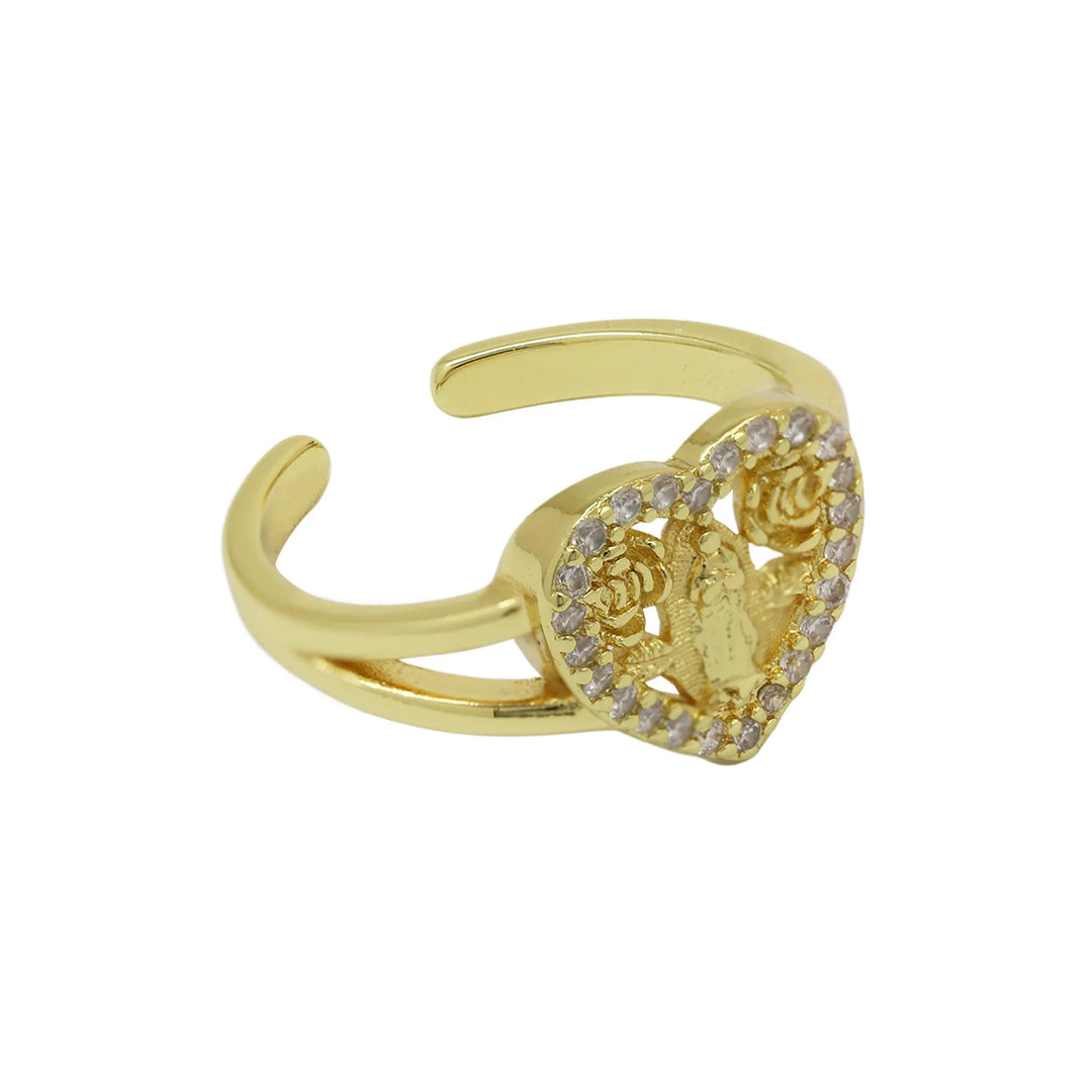Heart Shape Open Ring for Women in Golden Copper with Electroplated Gold Plating, Featuring Religious Style - Nihaojewelry UK