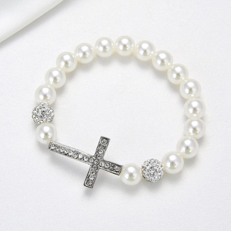 Women's Imitation Pearl Cross Bracelet